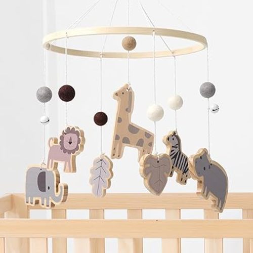 Baby Mobile Crib, Baby Mobile for Crib Nursery Wooden Mobile Gender Neutral for Boys and Girls Hand-Crocheted Mobile, Ceiling Mobile Presents for Newborns - Wild Animals Theme
