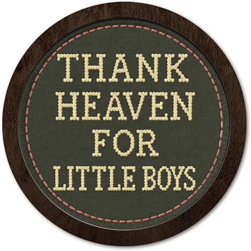 PeakClub Baby Boy Room Baby Shower Decor, Thank Heaven for Little Boys Wall Decor, Playroom Round Wooden Wall Art, Boys Toddler Room Nursery Decoration 10x10 Inch - Green