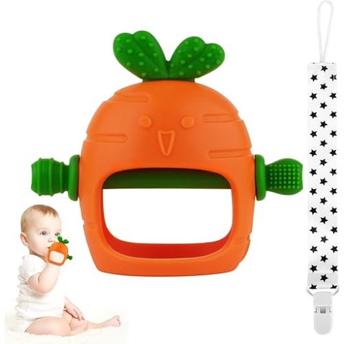 Chuya Baby Teething Toys Teether for Babies 0-24 Months Carrot Hand Teethers Teething Relief Sore Gums Baby Toys for Infants