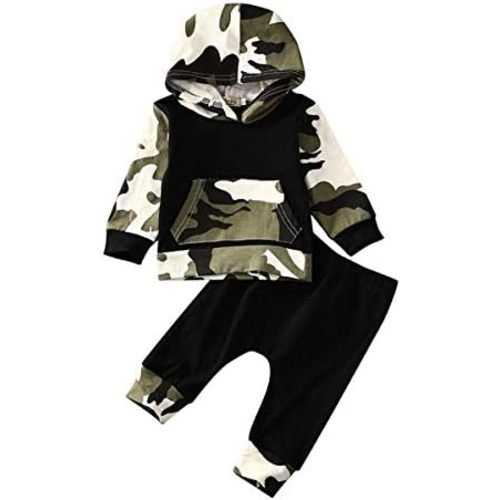 2Pcs Baby Boys Hoodie Tops Pants Set Dinosaur Deer Print Sweatsuit Fall Winter Outfits