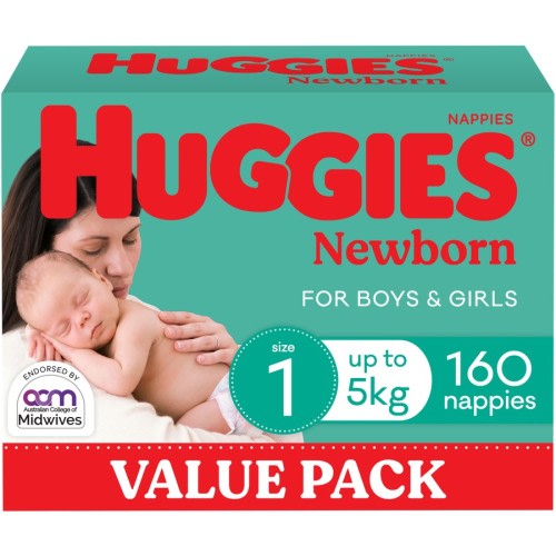 Huggies Newborn Nappies Size 1 (up to 5kg) 160 Pack
