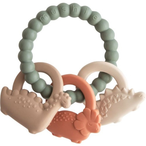 Mushie Dino Silicone Teething Ring Toy, Multi