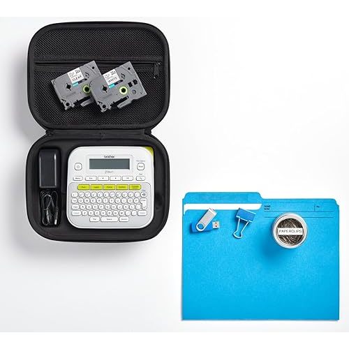 Brother PT-D210SV Label Maker Bonus Bundle Comes with a Protective Carrying case, an Adapter, and Two Sample Genuine TZe Label Tapes for Added Value.