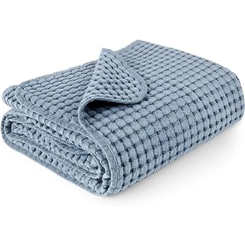 Konssy Waffle Baby Blankets, Nursery Blankets for Boys Girls, Swaddle Blankets Neutral Soft Lightweight Toddler and Kids Throw Blankets(Blue)