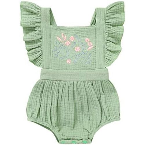 YOUNGER TREE Toddler Baby Girl Ruffled Sleeveless Romper Casual Summer Jumpsuit Cotton Linen Clothes