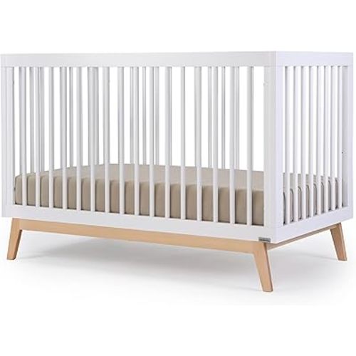 dadada Baby Soho 3-in-1 Convertible Wooden Crib to Toddler Bed - Made in Italy, GREENGUARD Gold Certified, Baby-Safe Finish, Sustainable Beech Wood, Modern Design, 3 Adjustable Heights (White/Natural)