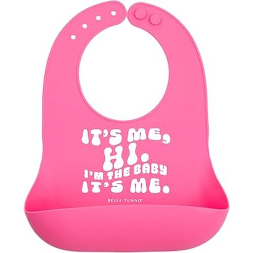 Baby Bib for Eating by Bella Tunno, Waterproof Silicone Bib with Large Food Catcher, Adjustable Fit for Babies 4-12 months & Toddlers 1-3 Years, Boys & Girls, It’s Me Hi