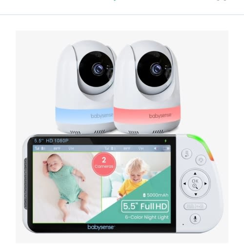 Babysense Max View: Video Baby Monitor with 2 Cameras, Split Screen, Non Wifi, Night Light & Sound Machine