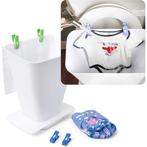 Cloth Diaper Sprayer Splatter Shield- Hands-Free Washing Bucket for Dirty Cloth Diapers for Babies, Clothing, Shoes- Nursery Essentials, Portable for Messy Nappy Toilet Spray Bucket Pail