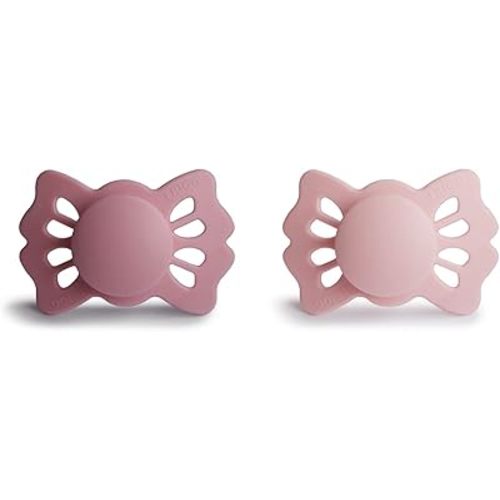 FRIGG Lucky Symmetrical SilkySoft Silicone Baby Pacifier | Made in Denmark | BPA-Free (Cedar/Baby Pink, 0-6 Months)