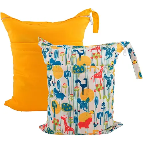 ALVABABY 2pcs Cloth Diaper Wet Dry Bags Waterproof Reusable with Two Zippered Pockets Travel Beach Pool Daycare Soiled Baby Items Yoga Gym Bag for Swimsuits or Wet Clothes L07123