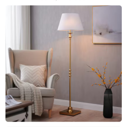 KAWOTI Modern Gold Floor Lamp with White Fabric Drum Shade - Pull-chain Switch, 60.5 Inches Tall 21159 at Lowes.com