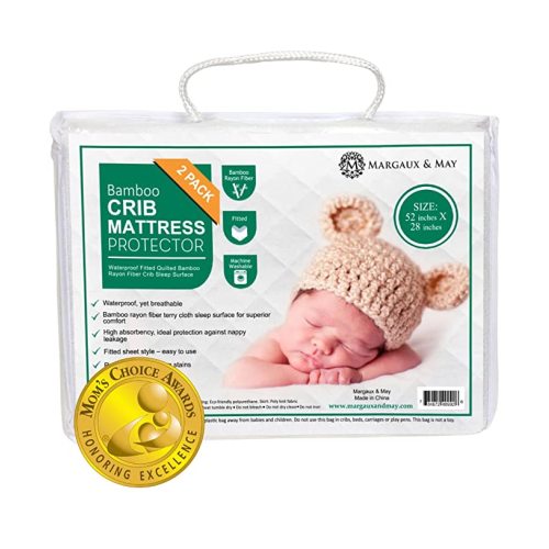 2 Pack Waterproof Crib Mattress Protector Pad (Mom's Choice Award Winner) Noiseless - Dryer Friendly - Ultra Soft Deluxe Bamboo Rayon - Fitted, Quilted - 28 x 52 x 9 inches by Margaux & May - 2 Pack Standard Size 52 inch X 28 inch