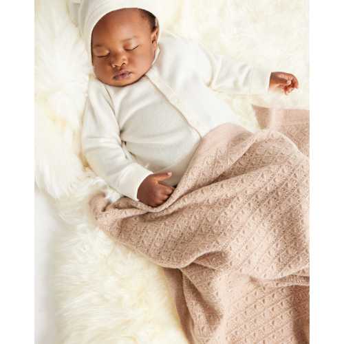 Washable Cashmere Pointelle Baby Blanket, Oatmeal