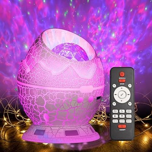 Dinosaur Egg Galaxy Star Projector Starry Light with Bluetooth Speaker, Night Light with White Noise, Nebula, Timer & Remote Control Best Gift & Decoration for Christmas Kids Bedroom (White Pro)