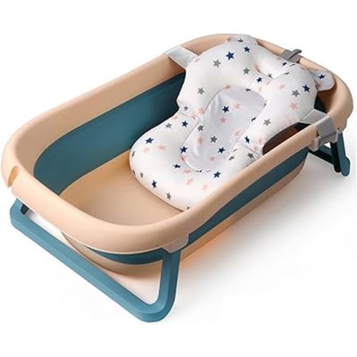 Collapsible Baby Bathtub with Bath Pad Portable Bathtub with Drain Hole Folding bathtub with Water Temperature Sensing