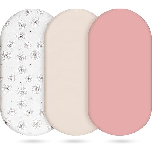 3-Pack Cotton Muslin Bassinet Sheets - Fitted Elastic Mattress Cover for Baby Boys & Girls, Breathable Bedside Bassinet Sheets Neutral Colors (Fits Oval & Rectangle Shape) (Pink)