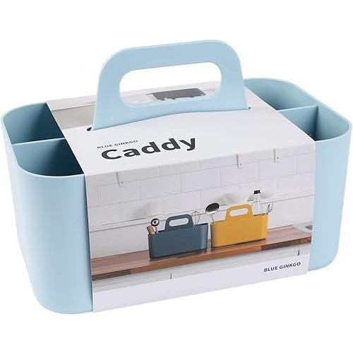 BLUE GINKGO Stackable Organizer Caddy – Korean-Made Portable Tote for Bathroom, Office, Crafts, or School Supplies (Rectangle, Blue)