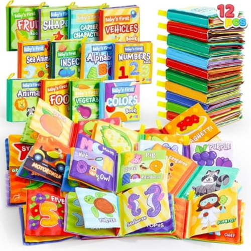 Joyfy 12 Pcs Baby Bath Toys, Soft Cloth Books for Baby Multi-Age, Infant Early Education First Toys for Toddlers Kids Birthday Gifts