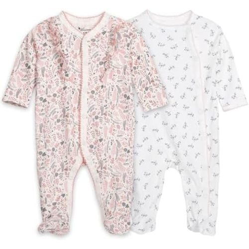 2 Pack Baby Boy Girl Jumpsuit 100% Cotton Footie Long Sleeves Side Snap Summer Outfits for 0-12 Months