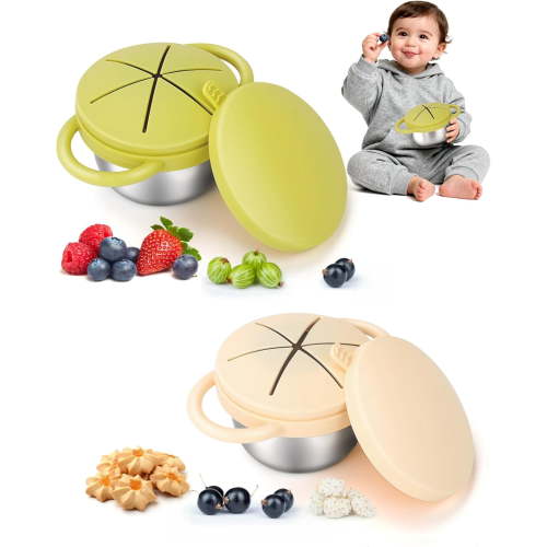 2 Pack Stainless Steel Snack Cups for Toddlers Spill Proof, Toddler Snack Containers with Spill-Proof Silicone Lids & Handles, Dishwasher Safe Perfect for Mess-Free Snacking