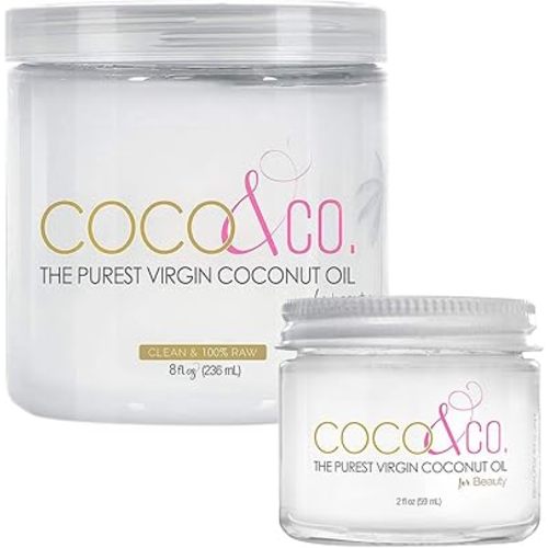 COCO & CO. Organic Pure Extra Virgin Coconut Oil for Hair & Skin, Beauty Grade - Mini Jar, 2oz (8oz + 2oz Travel Combo)