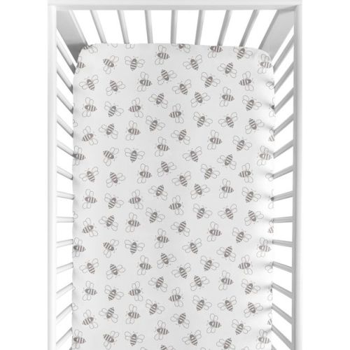 Sweet Jojo Designs Gender Neutral Unisex Baby Fitted Crib Sheet Bees White And Grey