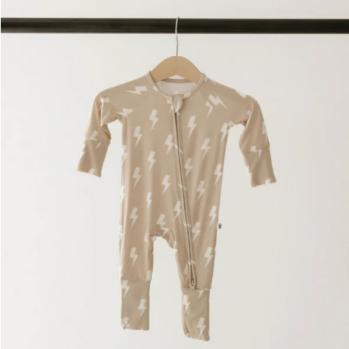 Bamboo Zip Pajamas | Tan & Cream Lightning Bolt