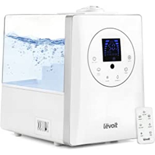 LEVOIT Humidifiers for Bedroom Large Room Home, 6L Warm and Cool Mist Ultrasonic Air Vaporizer for Plants and Whole House, Built-in Humidity Sensor, Essential Oil Diffuser, Whisper Quiet, Timer, White - Large Humidifier