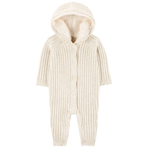 Baby Ribbed Sweater Knit Button-Front Jumpsuit - Cream - OshKosh | Carter's