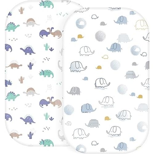 AMKE Bassinet Fitted Sheet,2 Pack,Rectangle and Oval Baby Bassinet Fitted Sheets,100% Cotton Nursery Bedding,Fits AMKE Sleeper Crib Mattress (Animals)