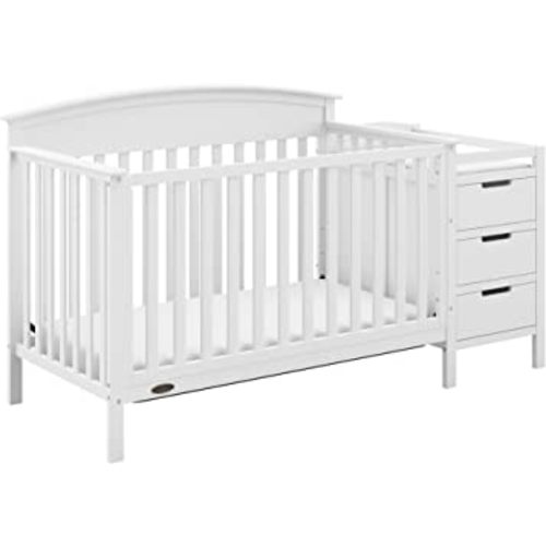 Graco Benton 5-in-1 Convertible Crib and Changer (White) – Crib and Changing -Table Combo, Includes Water-Resistant Changing Pad, 3 Drawers, Converts to Toddler Bed, Daybed and Full-Size Bed