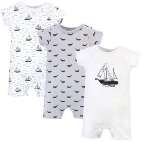 Hudson Baby Infant Boy Cotton Rompers 3pk, Sail The Sea, 3-6 Months