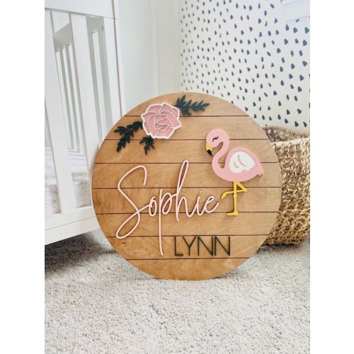 Custom Name Sign  Round Sign  Baby Name Sign  Flamingo - Etsy
