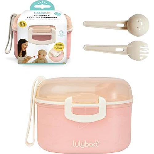 Lulyboo Baby Formula Milk Powder Container - Travel-Friendly, Airtight Storage with Scoop & Spork, Compact BPA-Free, Easy-to-Clean Portable Baby Feeding Accessories (Pink)