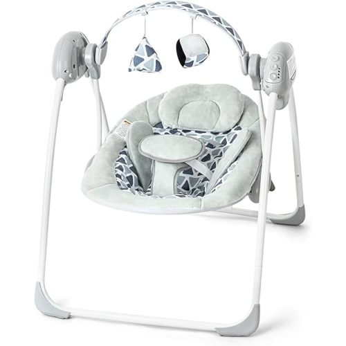 Baby Swings for Infants, Portable Baby Swing Folds Easy with Adaptable Speed, Music,Timer,Baby Swing Indoor/Outdoor,Infant Swing for Babies 0-6 Months 6-20 lbs Grey