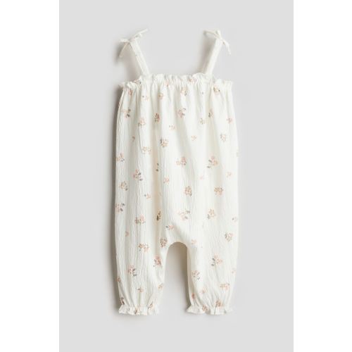 Crinkled Jersey Jumpsuit, Square Neckline, Sleeveless, White/floral