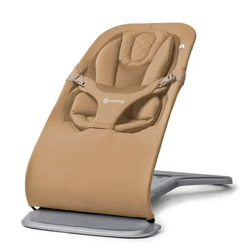 Ergobaby Evolve 3-in-1 Baby Bouncer Seat, Adjustable Multi-Position Infant Bouncer and Toddler Chair, Soft Knit and Breathable Mesh Fabric, Converts from Newborn to Toddler - Camel
