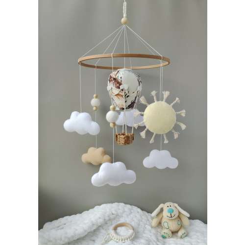 hot air balloon crib mobile, adventure nursery design, travel baby room decoration,  hanging mobile from ceiling, gift for expecting parents