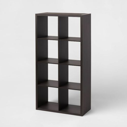 8 Cube Organizer Black Oak - Brightroom™: Wood Laminate Bookshelf, 4 Shelves, 8 Cubbies, 57.8" H, 30" W, 14.6" D