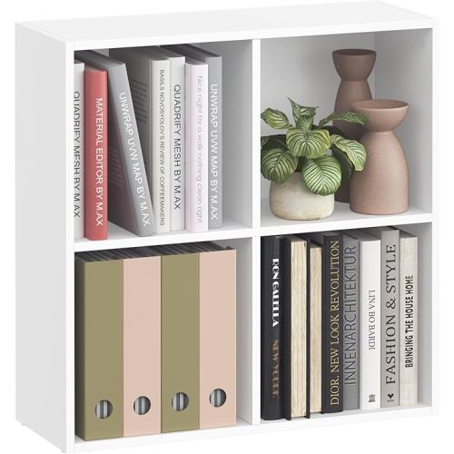 VASAGLE Custos Collection - Bookshelf, Bookcase, Cube Shelf with 4 Compartments, 9.4 x 26 x 26 Inches, Storage Shelf, for Living Room, Home Office, Dining Room, Cloud White ULBC476W01