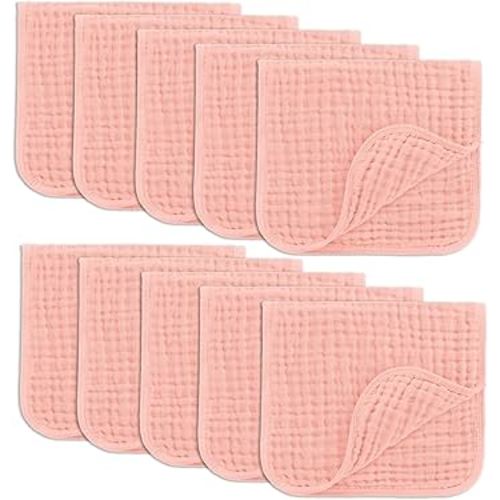 Comfy Cubs Muslin Burp Cloths 20" x 10", Pack of 10 - Large, 6-Layer, Ultra Absorbent 100% Cotton for Baby Drool and Messes - Soft, Safe & Gentle Baby Burp Cloths for Boys & Girls - Lace