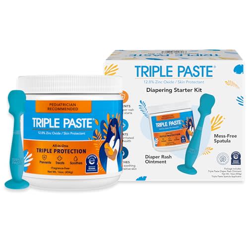 Triple Paste Diaper Rash Cream and Spatula Bundle - 16 oz Zinc Oxide Ointment and Spatula Treatment, Soothe and Prevent Rash with a Pediatrician-Recommended Hypoallergenic Formula