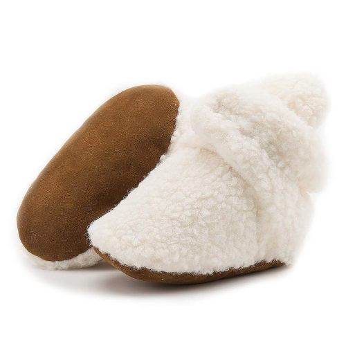 HsdsBebe Unisex Newborn Baby Cotton Booties Non-Slip Sole for Toddler Boys Girls Infant Winter Warm Fleece Cozy Socks Shoes