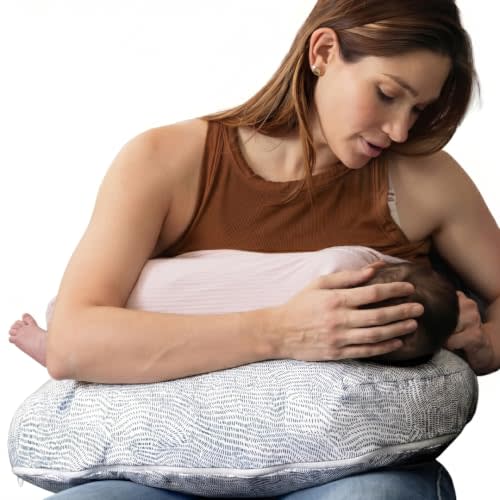 Boppy Nursing Pillow - Verified Safe Breastfeeding Pillow with Softer Fill for Comfortable Support, Machine Wash & Dry Cover, Non-Toxic Materials - Blue Speckled Current