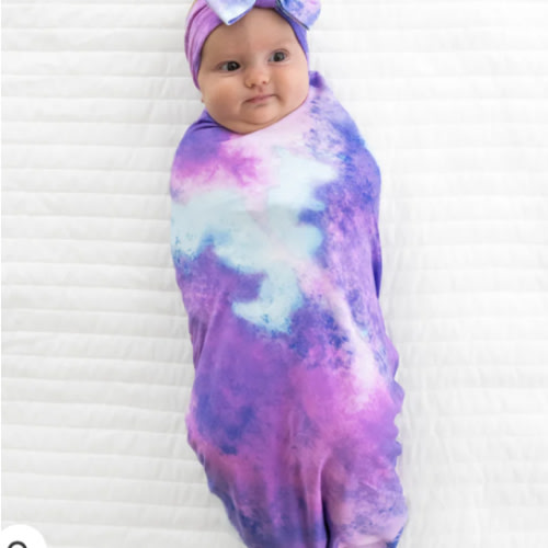 Purple Watercolor Swaddle & Luxe Bow Headband Set - Little Sleepies