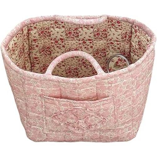 Quilted Laundry Basket Floral Storage Basket Cute Fabric Laundry Baskets Large Boho Foldable Nursery Hamper (Floral02)