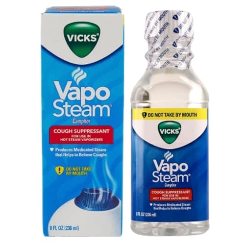 Vicks VapoSteam Medicated Liquid with Camphor, a Cough Suppressant, 8 Oz – VapoSteam Liquid Helps Relieve Coughing, for Use in Vaporizers and Humidifiers, FSA and HSA Eligible (Pack of 2)