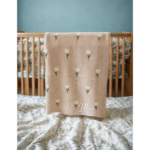 Personalized Embroidered Baby Blanket – Spring Tulip Custom Name Blanket for Newborn Baby Shower Gift