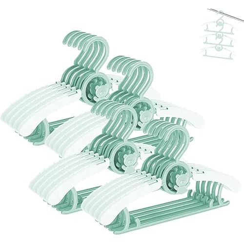 HGYZE Baby Nursery Closet Hangers, Ultra-Thin Non-Slip and Extendable Laundry Infant Pant Hanger for Newborn Clothes -20pcs Green Gifts- Adjustable Children Coat Hanger for Girl Boy Toddler Kids Child